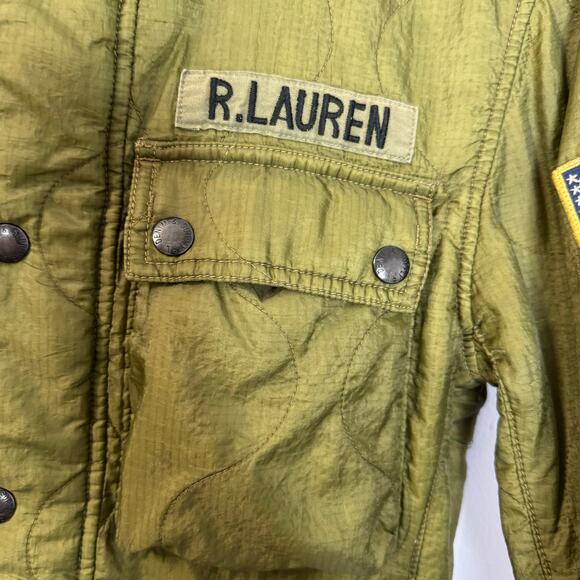 Ralph Lauren Green Jacket RRL Polo Quilted Military Utility USA Flag Patch Sz S - Picture 5 of 9